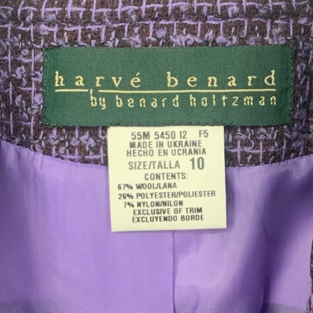 Harvé Benard 10P Purple Wool Tweed Jacket Floral Panels Petite - Picture 3 of 7